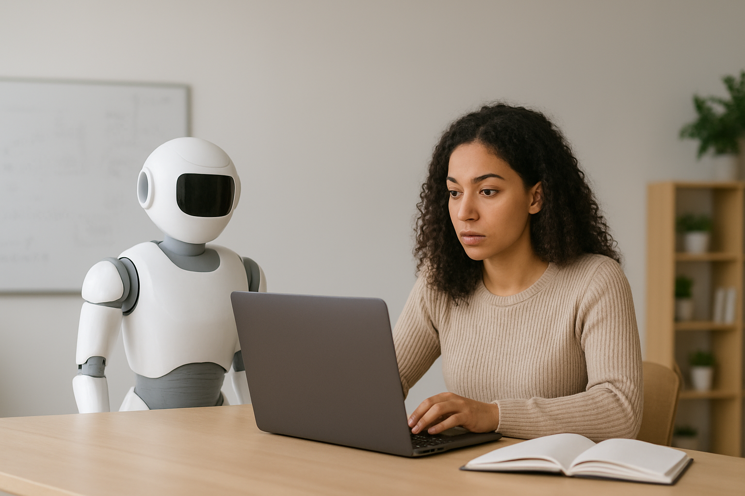 “Students using AI-powered tools and digital technology in a modern classroom representing the future of education.”