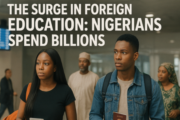 Nigerian students studying abroad in a modern university classroom representing the rise of foreign education.