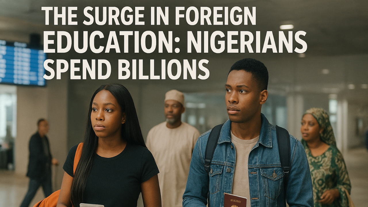 Nigerian students studying abroad in a modern university classroom representing the rise of foreign education.
