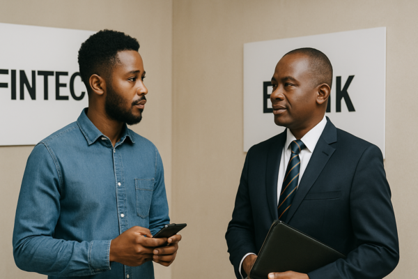 Fintech and banking comparison showing digital financial technology apps versus traditional banking institutions