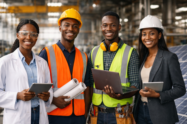 Illustration showing civil, mechanical, electrical, and chemical engineering fields through infrastructure, machinery, power systems, and industrial processes.