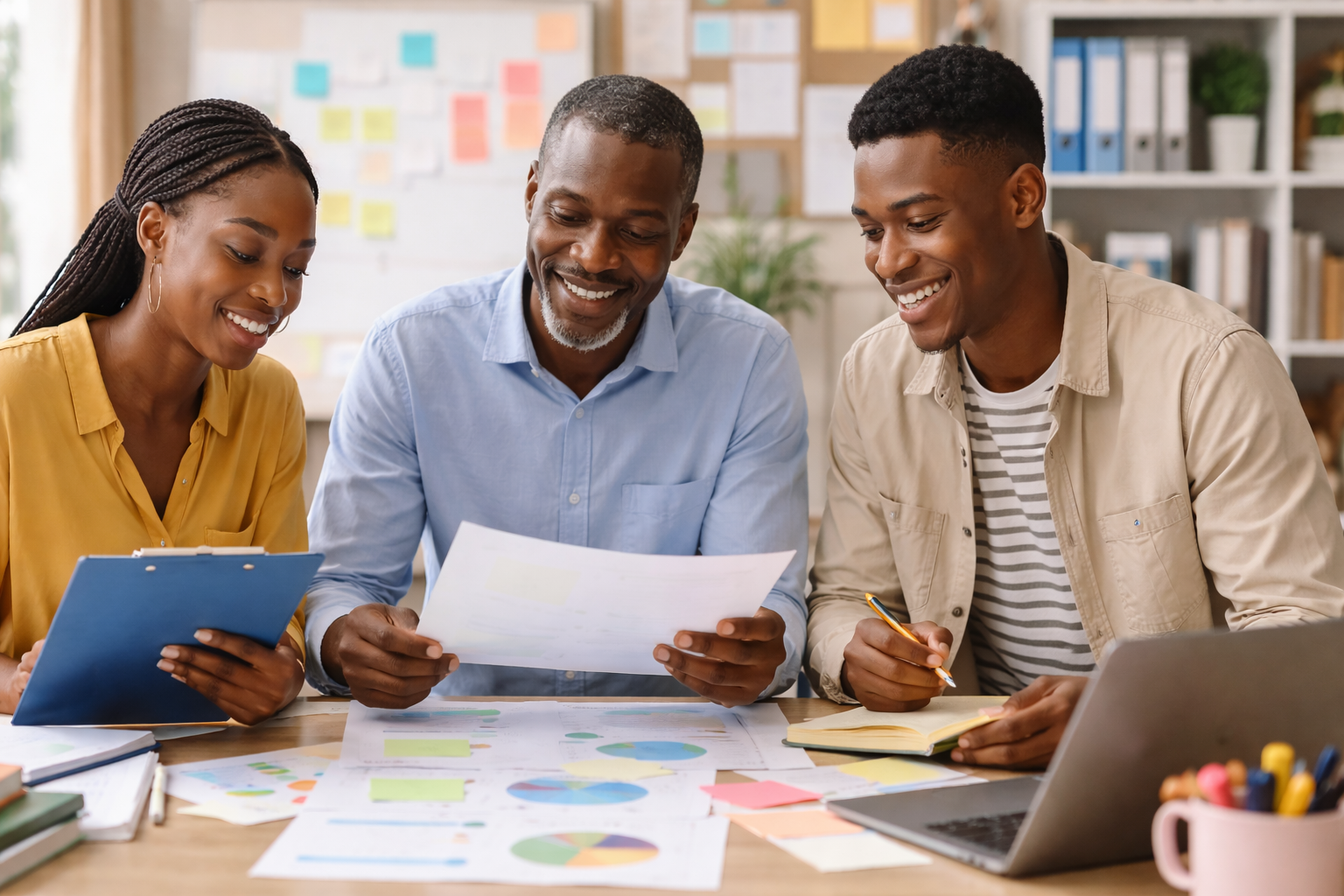 Educators collaborating on curriculum planning using charts, lesson frameworks, and digital tools in a modern classroom setting