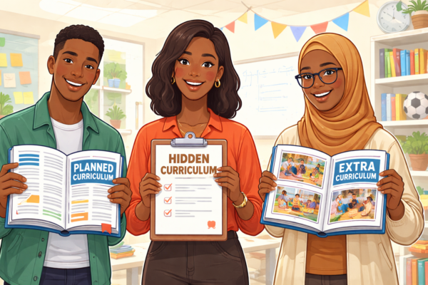 Diagram explaining the three main types of curriculum in education: formal, hidden, and null curriculum