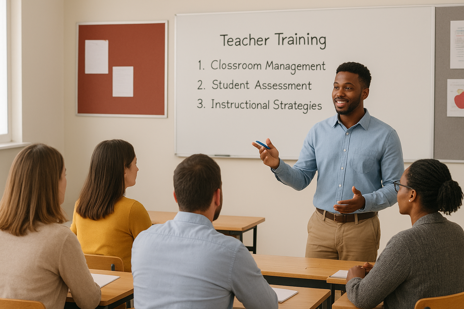 Teachers participating in professional development workshop to improve teaching skills and build stronger schools