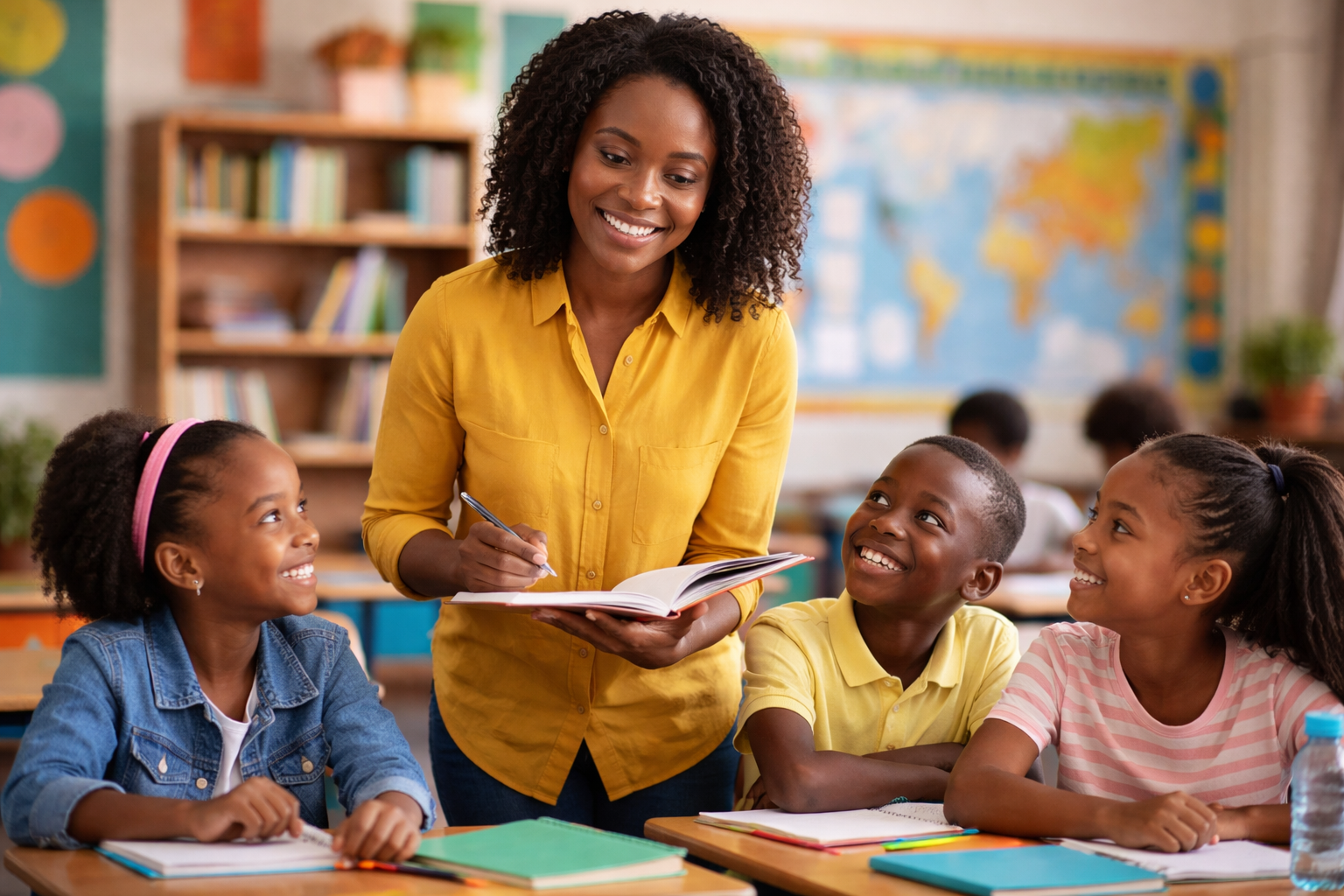 An exceptional teacher engaging students in an interactive classroom learning environment