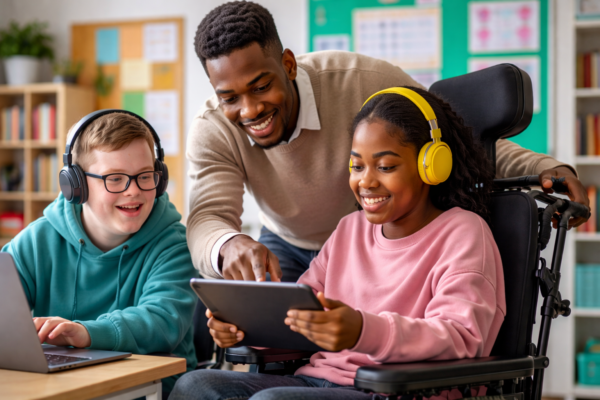 AI technology supporting students with disabilities in a special education classroom through personalized learning tools