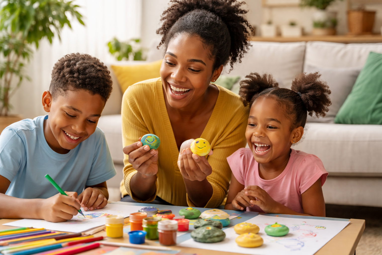 Children engaging in creative and mindful activities such as drawing, journaling, and outdoor play to support emotional wellbeing and mental health.