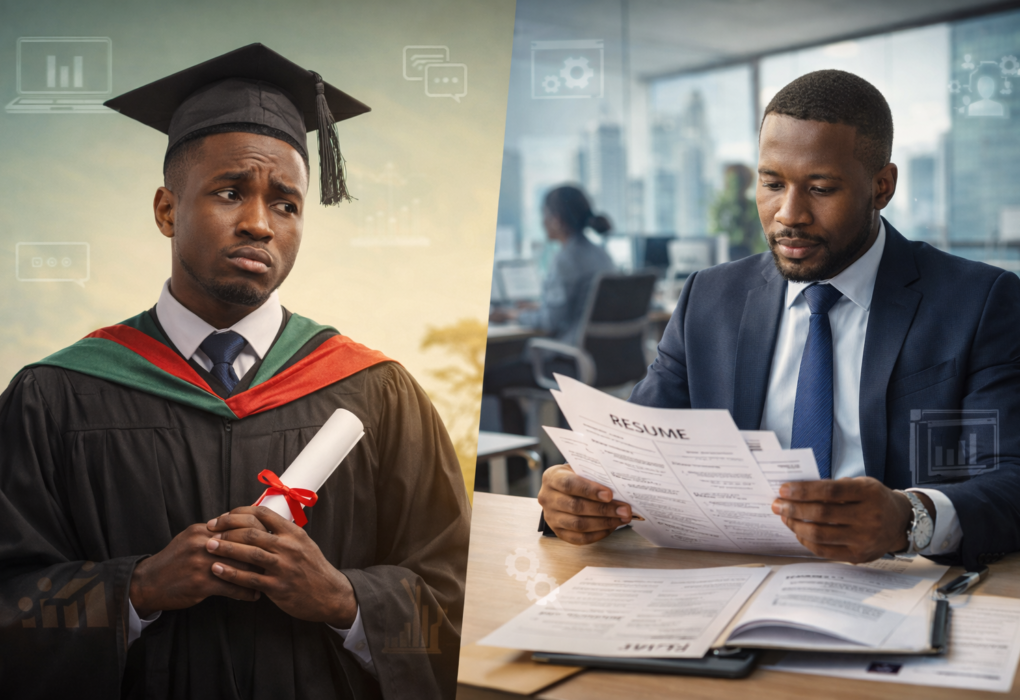 Nigerian graduate at job interview highlighting skills gap and employability challenges in Nigeria