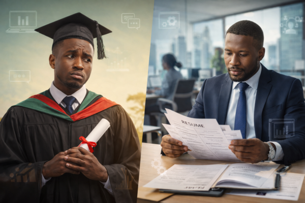Nigerian graduate at job interview highlighting skills gap and employability challenges in Nigeria