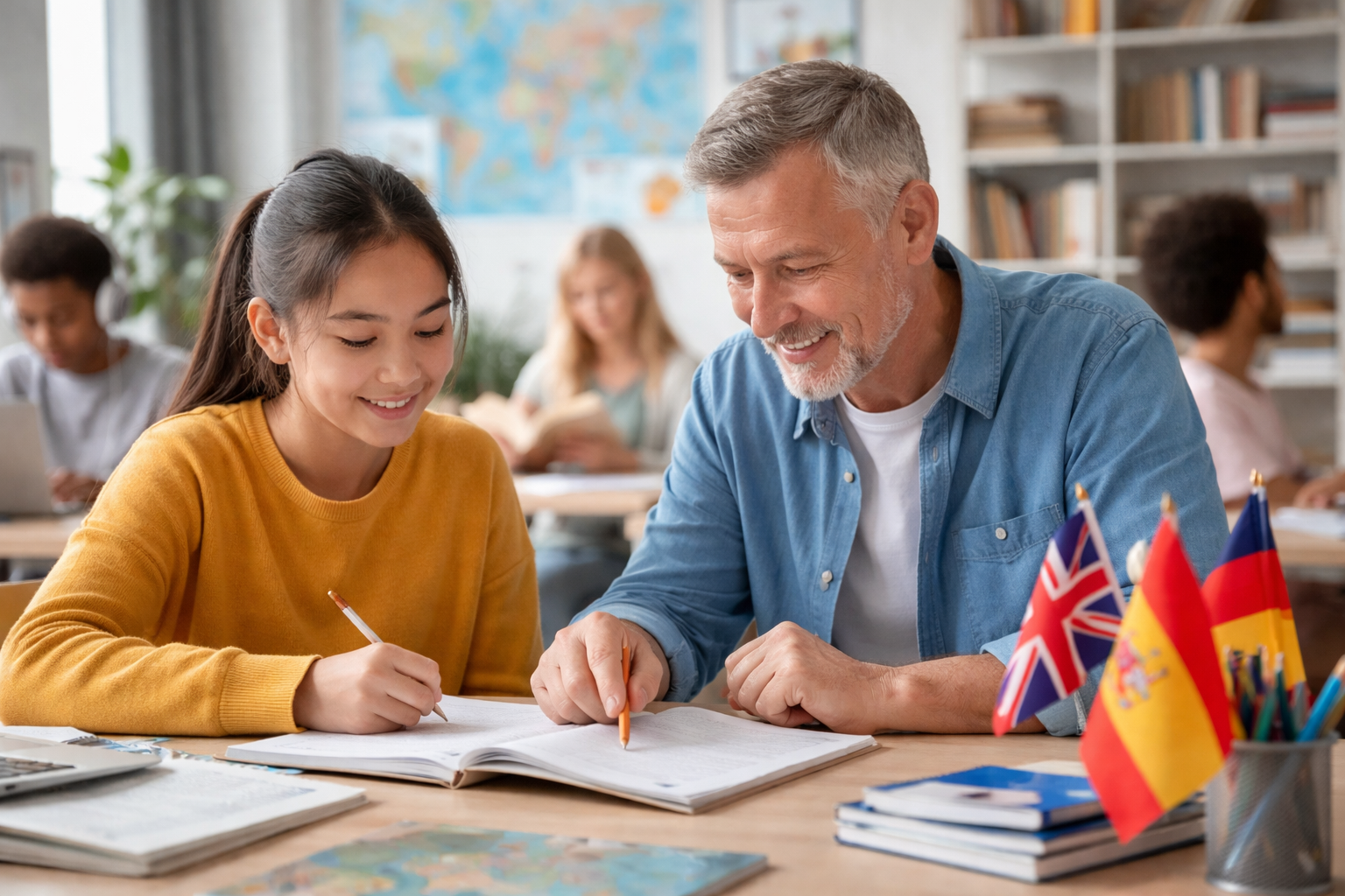 Comparison of children and adults learning a second language, showing differences in pronunciation, learning methods, and cognitive advantages.
