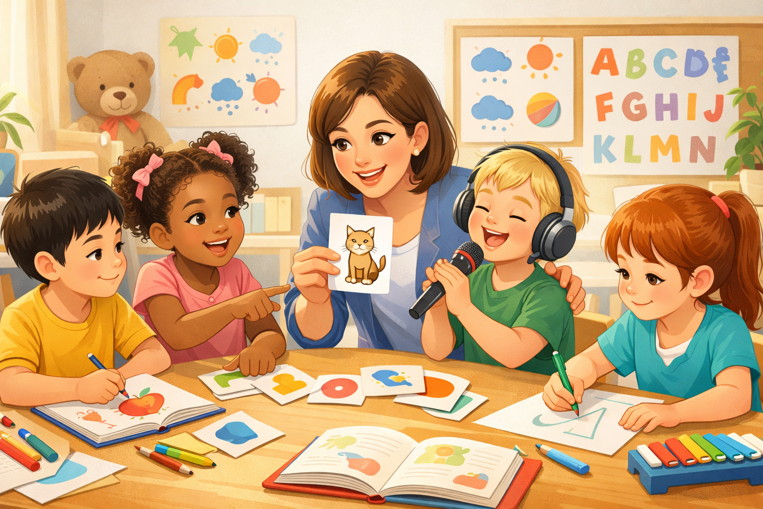 Children learning English through fun, free activities at home and in the classroom