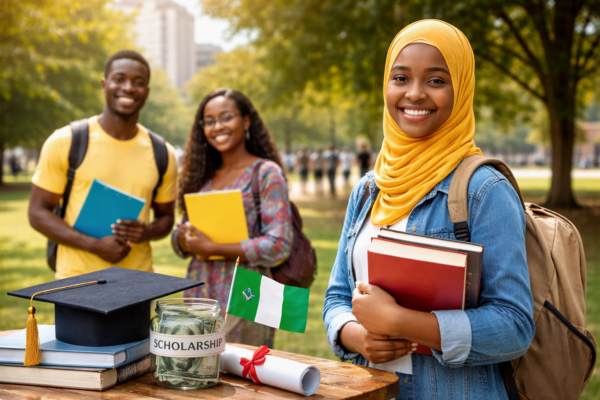 Nigerian students celebrating scholarship opportunities for undergraduate and postgraduate education