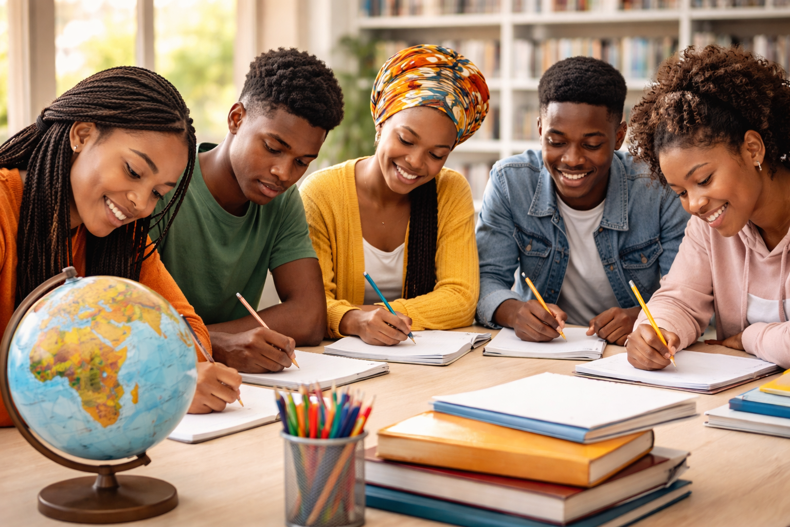 Students writing essays for the Queen’s Commonwealth Essay Competition international writing contest.