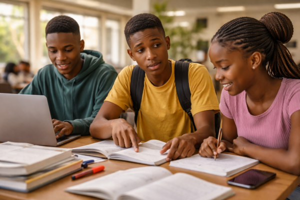 Teenager helping friends with schoolwork showing cooperation and imbalance in reciprocity during adolescence