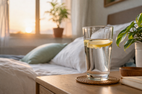 Morning hydration routine with glass of water supporting kidney health and daily wellness