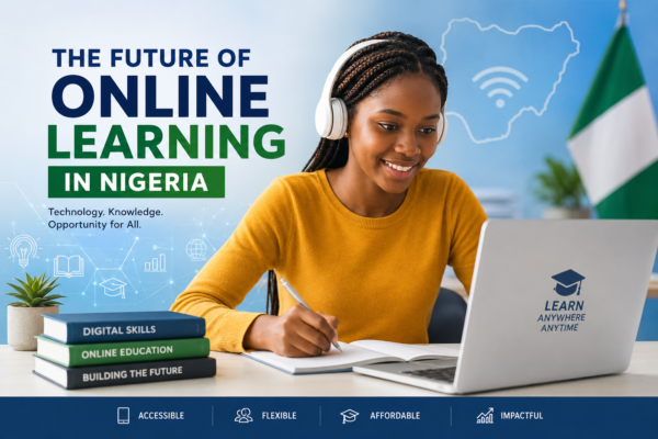 Young Nigerian student using a laptop for online learning at home