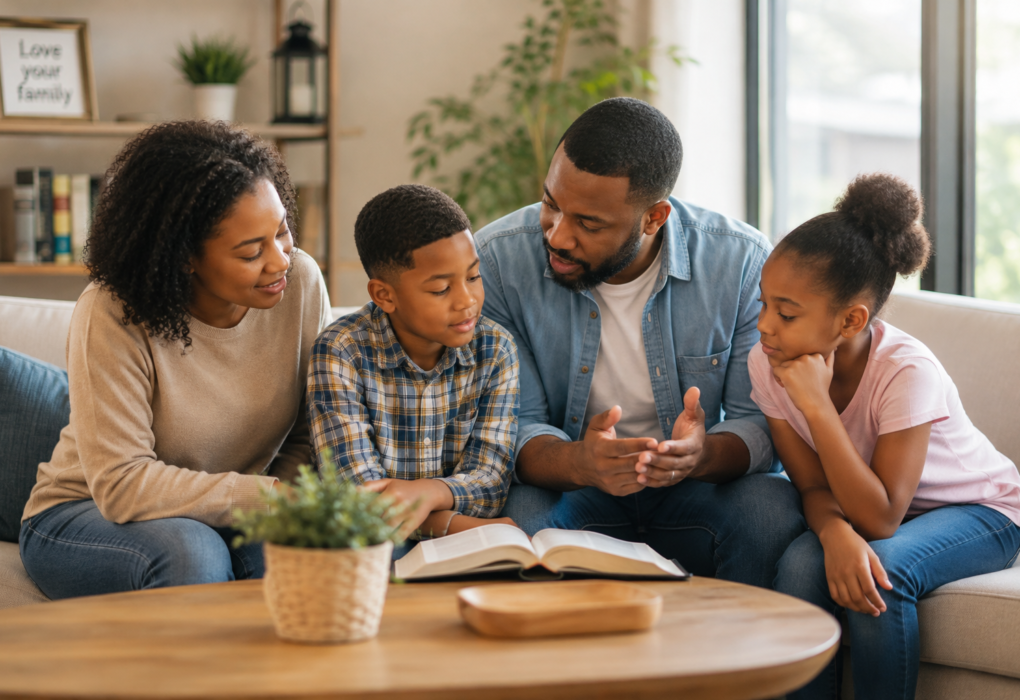 Parent providing guidance and support to a child at home