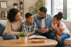 Parent providing guidance and support to a child at home